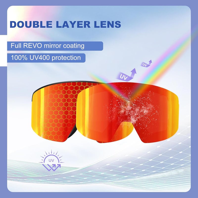 EXP VISION Ski/Snowboard Goggles, Magnetic Lens Snow Goggles with Anti-Fog & UV400 Protection for Men & Women - Image 3